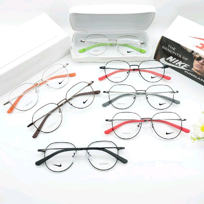 frame kacamata pria wanita bulat nike 6010 bisa ganti lensa minus cylinder blueray bluecromic photoc