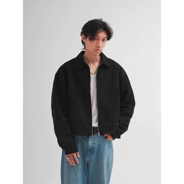 GAFFI.store17 Work Jacket Corduroy Boxy Cut Unisex Hitam Keren Distro dengan Resleting YKK dan Furin