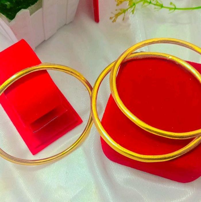 lapis kristal asli tembilahan gelang keroncong polos 3set  warna mas 24k premium