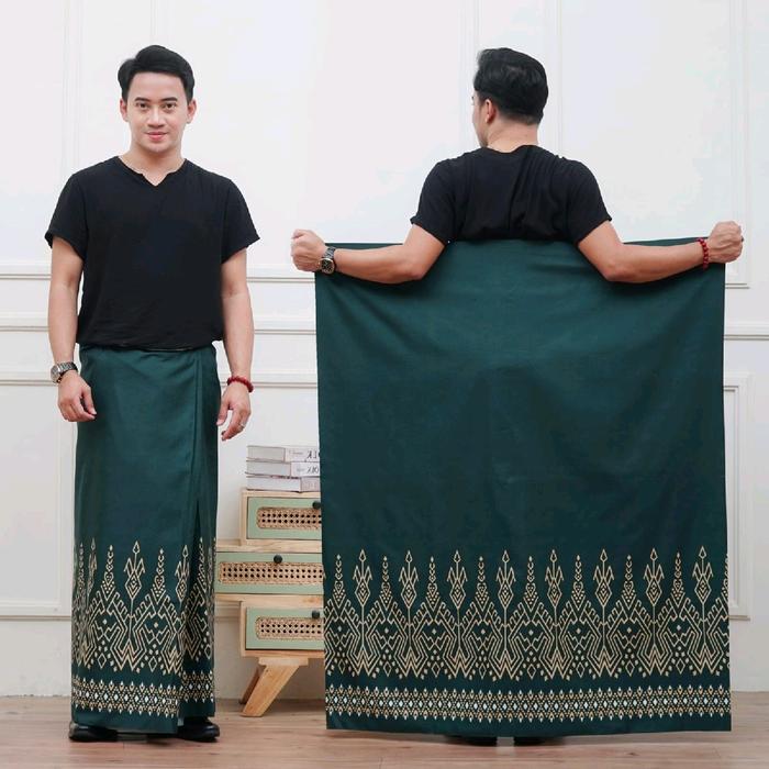 Yazid Bustomi 27 dengan Motif Islami - Muslim Santri Katun Dewasa Pria Nyaman Hitam Kombinasi Sarung