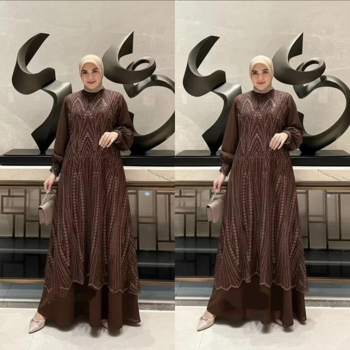 Luna Maxy Gamis Brokat Wanita Terbaru 2025 Dress kondangan ibu ibu kekinian Bahan Ceruty Mix Brukat