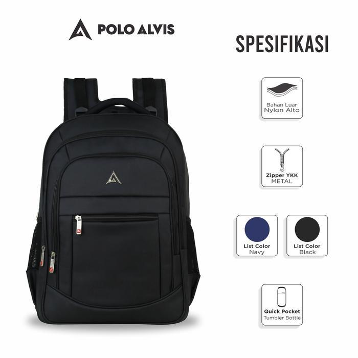 Polo Alvis - Pro Grands Tas Ransel Cowok Polo Top 17 Inch Bonus Rain Cover Hitam Backpack Sekolah