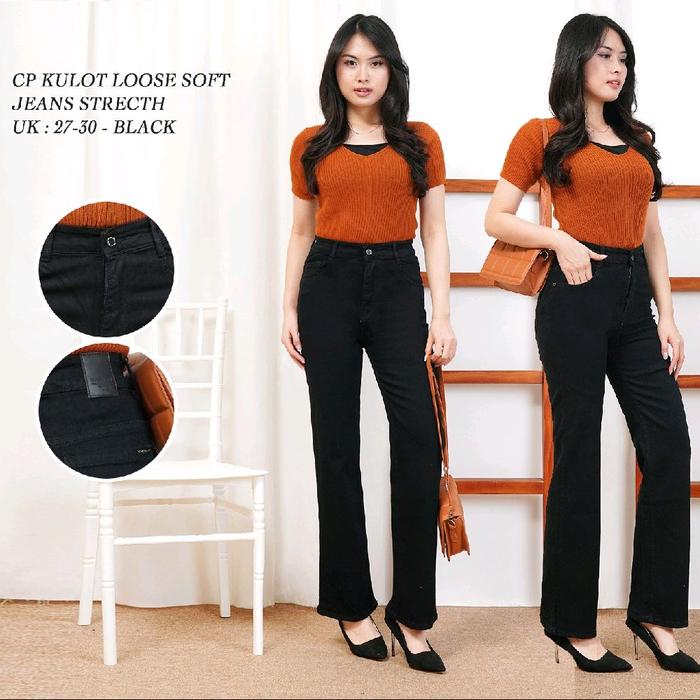 CP KULOT LOOSE SOFT JEANS STRECHT UK 27-30 BLACK Celana Jeans Wanita Nyaman dan Fleksibel