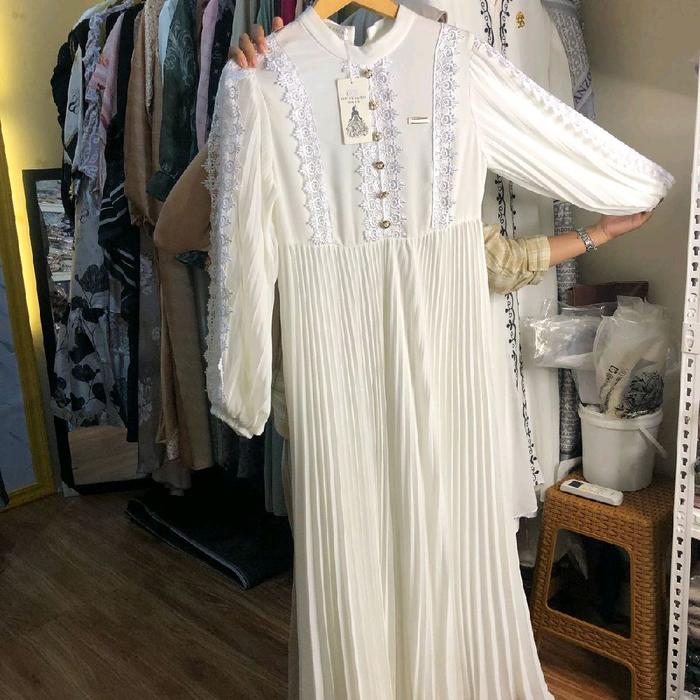 Gamis putih plisket  List Ori By Shellasaukia Dewasa Syari Lebaran Remaja