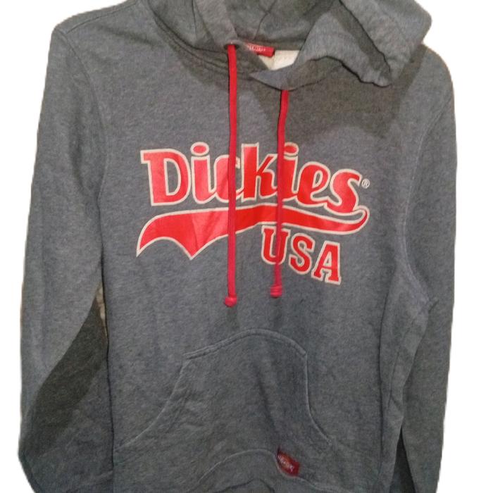 Dickies USA Hoodie Abu-abu dengan Logo Merah dan Tali Merah untuk Pria dan Wanita