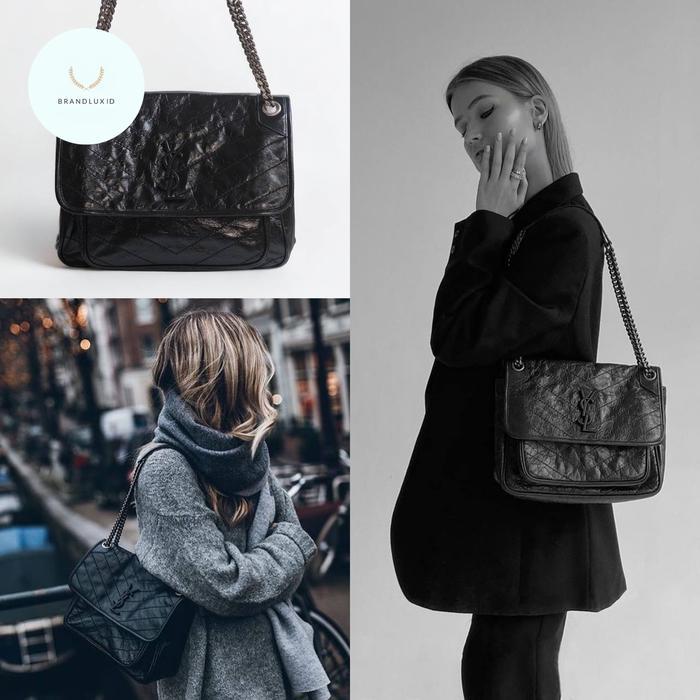 SAINT LAURENT YSL NIKI MEDIUM SHOULDER BAG IN BLACK RHW