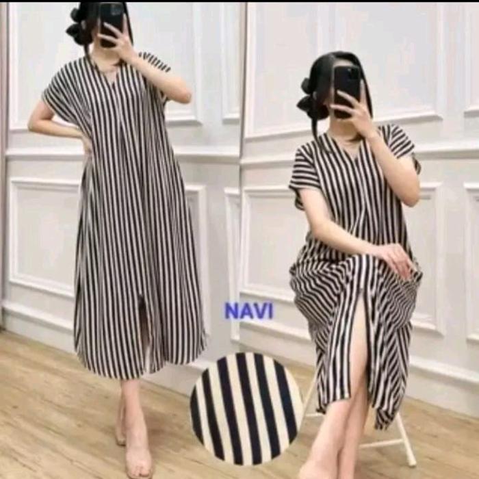 daster fuji motif garis salur resleting depan busuui friendly pollycoton premium terlaris