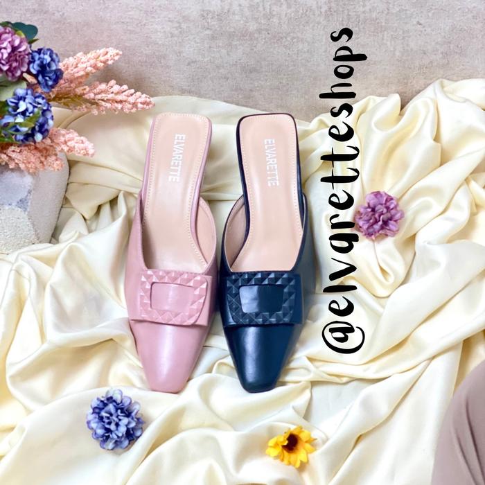 Elvarette Arrabella Sepatu Heels Wanita Kaca 6 cm Super elegan ujung petak Shoes