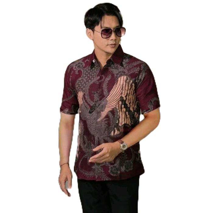 NEW ARRIVAL DISTRO KEMEJA BAJU BATIK WARNA MERAH MAROON PRIA LENGAN PANJANG PRIA COWO COWOK BORDIR S