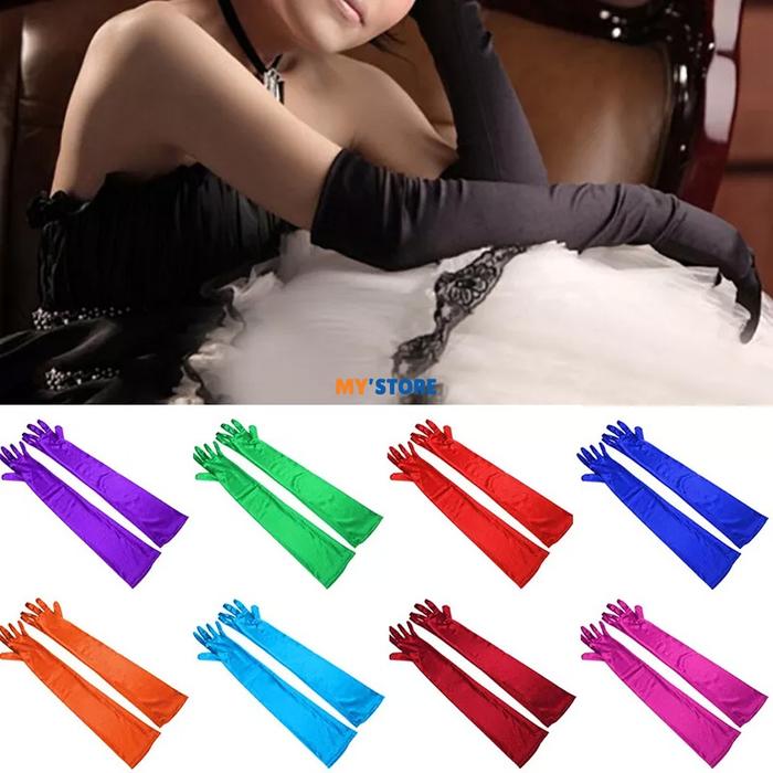 Sarung Tangan Satin Glove Panjang Pengantin Satin Putih Hitam Nude Kulit 22cm | 40cm | 53cm | 65cm