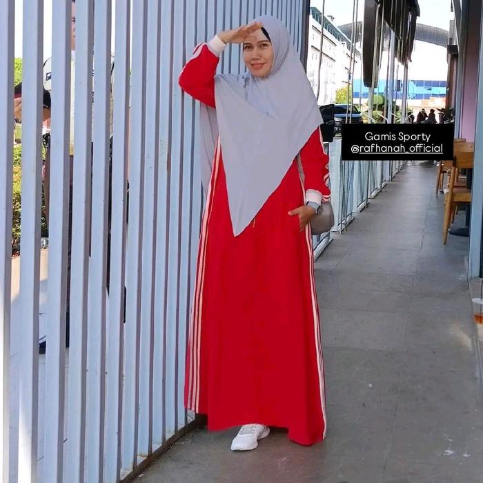 Gamis Traveling Rafhanah Merah.Anti Kusut Adem Nyaman.Elegan Simple Sporty.Size S-XXXL Warna Lengkap