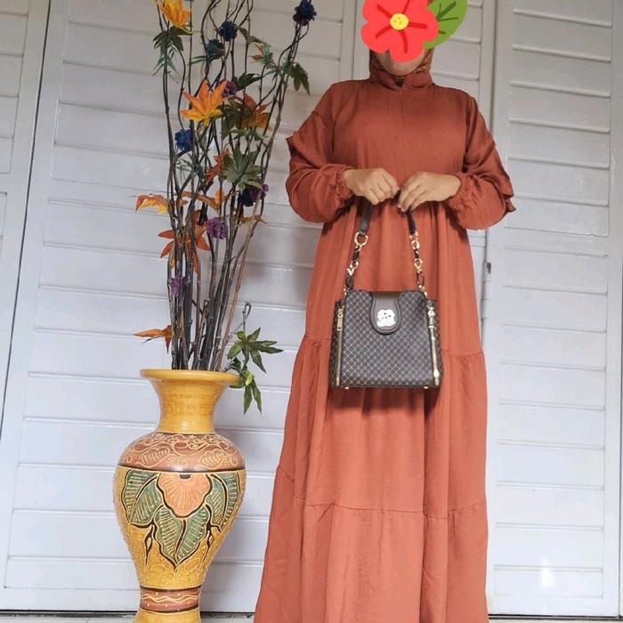 gamis twill polos susun rumbai gamis premium