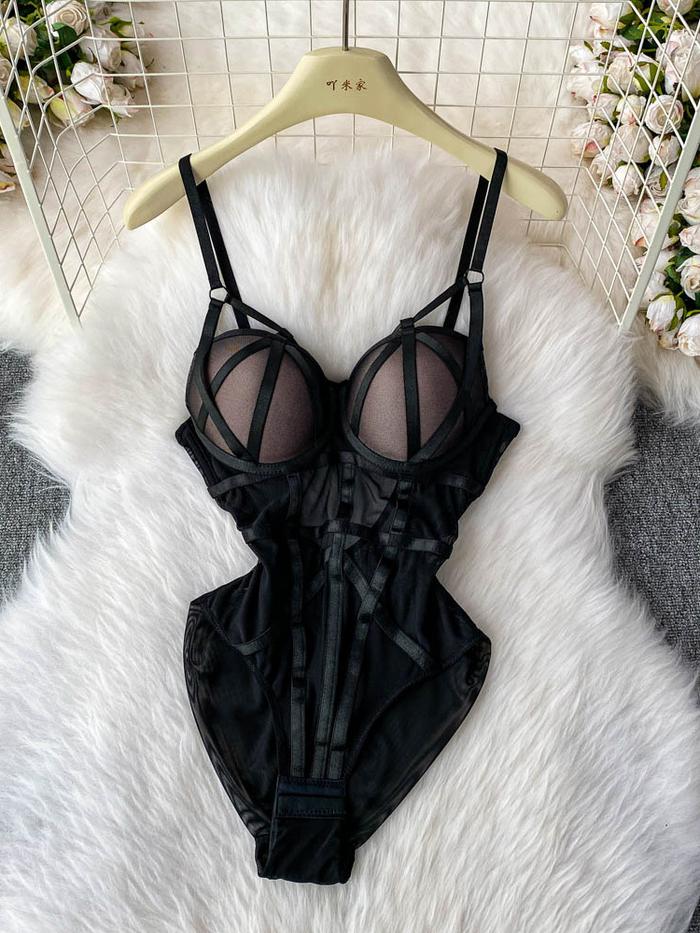 MOYISU y Western Style Bodysuit for Women Sheer Net Halter Push Up Pads Summer Lingerie Figure Contr