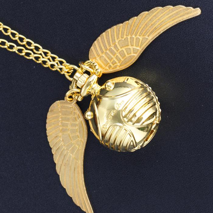 IMPORT Golden Snitch Ball Shaped Quartz Pocket Watch Fashion Sweater Angel Wings Necklace Pendant Gi