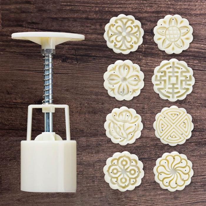 8pcs Hand Press Cookie Stamp Moon Cake Decor Mould Barrel Mooncake Mold 25g DIY F1FB