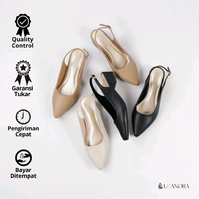 Heels Mules Wanita Hak 3cm Slingback Pointed Toe – Sepatu Kerja Elegan | Sepatu Kantor Wanita Kekini