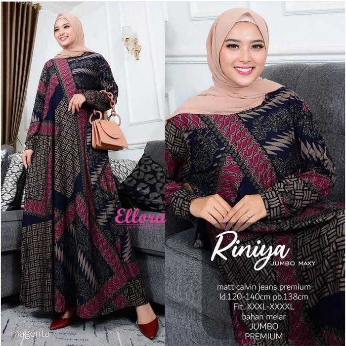 AM - RINIYA Maxy Gamis Wanita Batik Calvin Jeans Terbaru Jumbo Bigsize Oversize LD100-110 XL-4L / R.