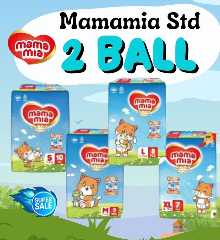 [PROMO 2 BALL] Popok Bayi MAMAMIA Soft Dry Pant / Tipe Celana Anti Ruam Ukuran S10, M9, L8, XL7