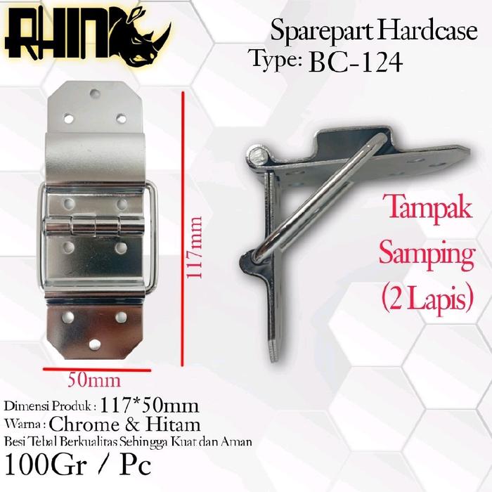 Rhino ENGSEL BC-124 PREMIUM 2 LAPIS TEBAL 117*50mm Chrome & Hitam Sparepart Hardcase Type BC-124 100