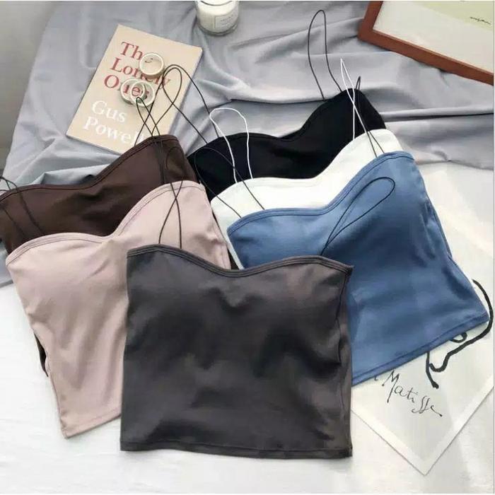 Tanktop Spaghetti Square Cup Bra Tank Top Korea