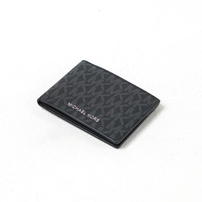 Dompet MICHAEL KORS MK MONOGRAM GREY BLACK BIFOLD CARD HOLDER 100% ORIGINAL