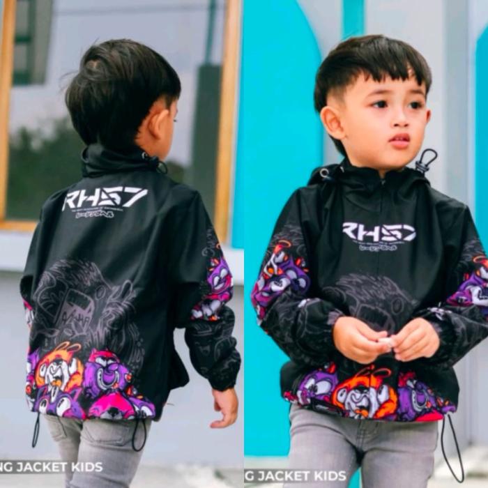 Jaket Racing Hell Anak Animasi Black Seris bahan Lotto/Jersey - M, L, XL - Fashion