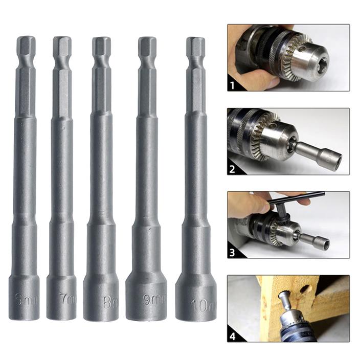 5pcs Hexagon Socket Wrench Kit 100mm 6mm-10mm Hexagon Nut Driver