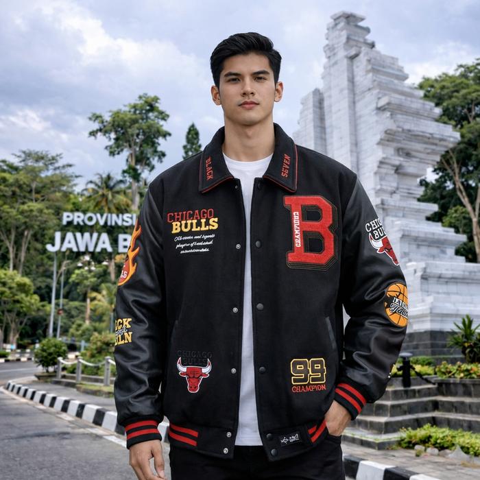 Varsity Jacket Baseball RedBulls Full Bordir Original Black7
