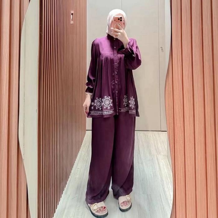 Setelan Bianka rayon twill premium bordir bunga Oneset rayon twill terbaru Setelan rayon twill adem
