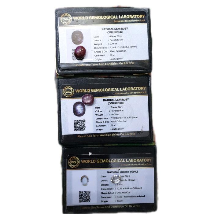 paket 3 batu mulia yaitu 2 ruby star dan 1 sherry topas NTE BERMEMO WGL CEK BARCODE