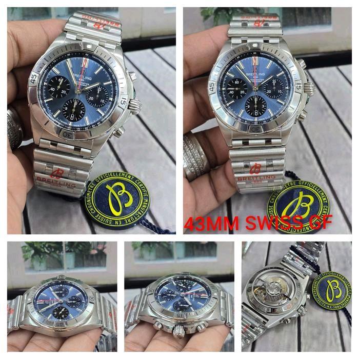 Jam Tangan Pria Breitling Cronomat B01 Swiss GF Chronograph 42mm Blue Dial Clone Quality