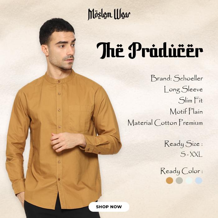 The Producer by Schoeller Baju Koko Pria Polos Lengan Panjang Slim Fit Kerah Mandarin/Shanghai – Cot