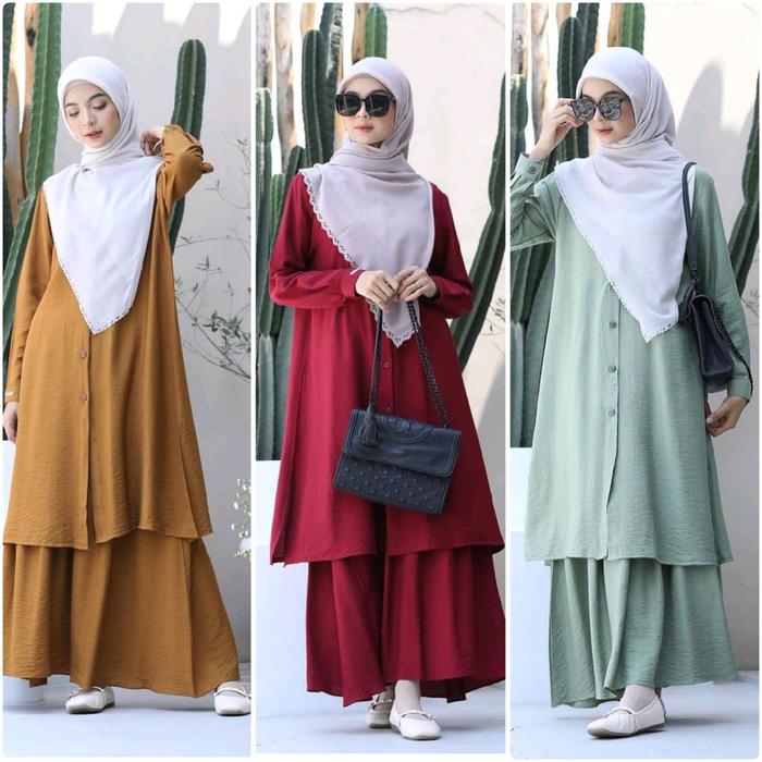 Nayarra Fashion || Set Rok Long Tunik Shabira Viral Bahan Twill Import | Setelan Rok Shabira Long Tu