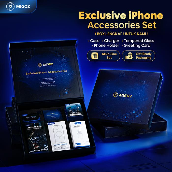 MIGOZ Exclusive Untuk iPhone Accessories Set - Paket Hadiah untuk iPhone 11 12 13 14 15 16 17 Pro Ma