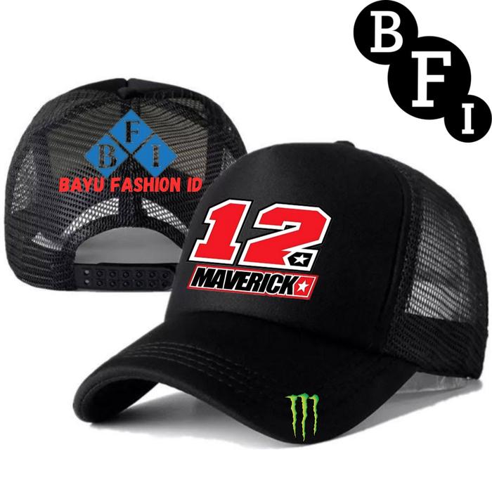 Topi Trucker MAVERICK VINALES 12 - Topi Distro MAVERICK VINALES 12 logo - Topi Pria Wanita Dewasa Pr
