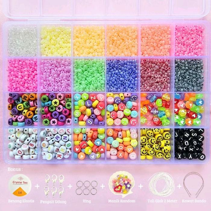 Indah-Store-ID Manik Pasir 8.0 3mm 1 Set Manik Manik DIY Lengkap Aesthetic Gelang Cincin Kalung Bonu