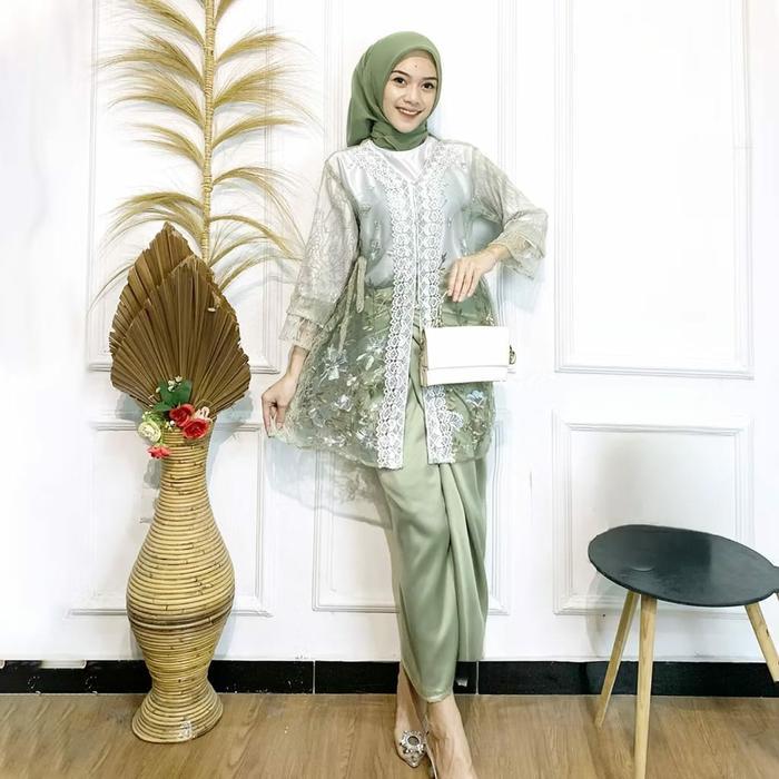 FA BATIK one set wanita terbaru kekinian motif tulle bunga Gardenia Warna Mix Renda Full Chantily Ha