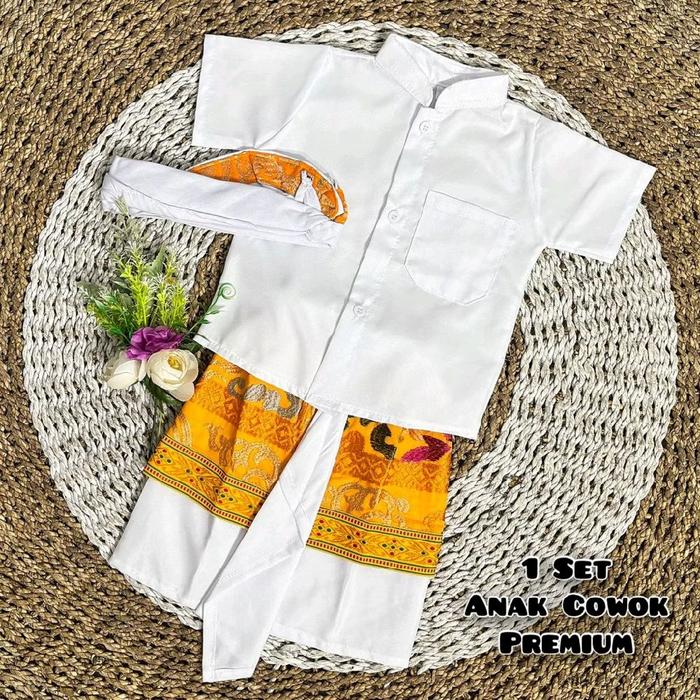 Set Busana Adat Anak Laki-laki 3 Bulan Kamen & Baju Safari Anak Laki-laki