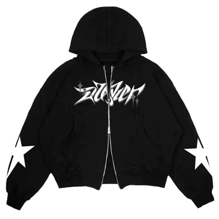 IDEAAL .CO|DOUBLE ZIPPER  OVERSIZE STARBOY/ SKENA / ZVI JEZDA BLACK double  kalcer   crop style cott