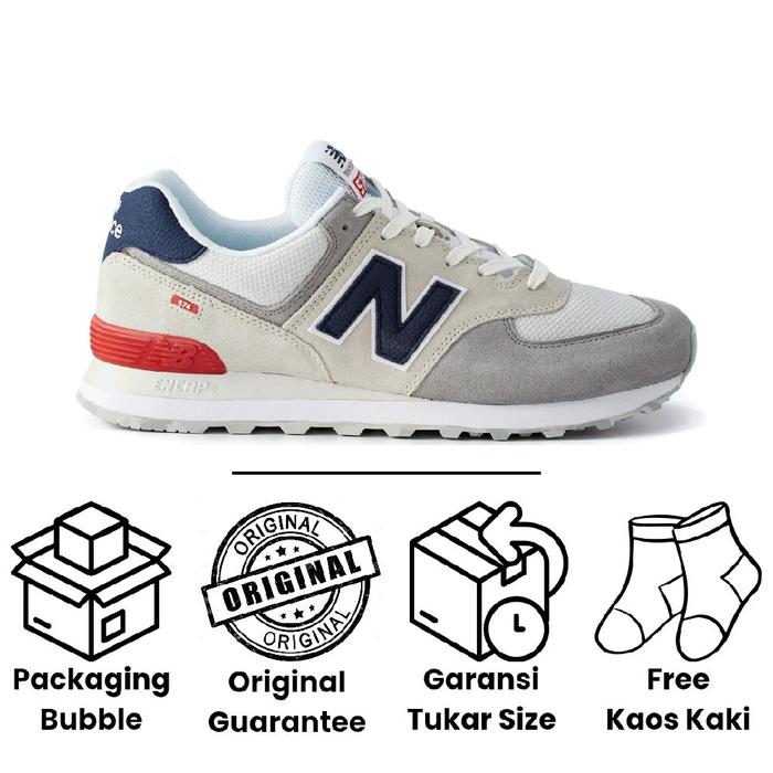 New Balance 574 Grey Blue Red SKU WL574XS Unisek Original Authentic Pria &  Wanita