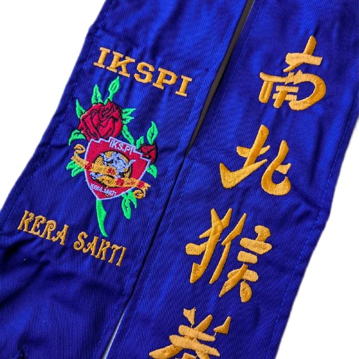 IKSPI Kera Sakti Sabuk Biru Motif Bordir Mawar Bahan American Drel untuk Pakaian Formal