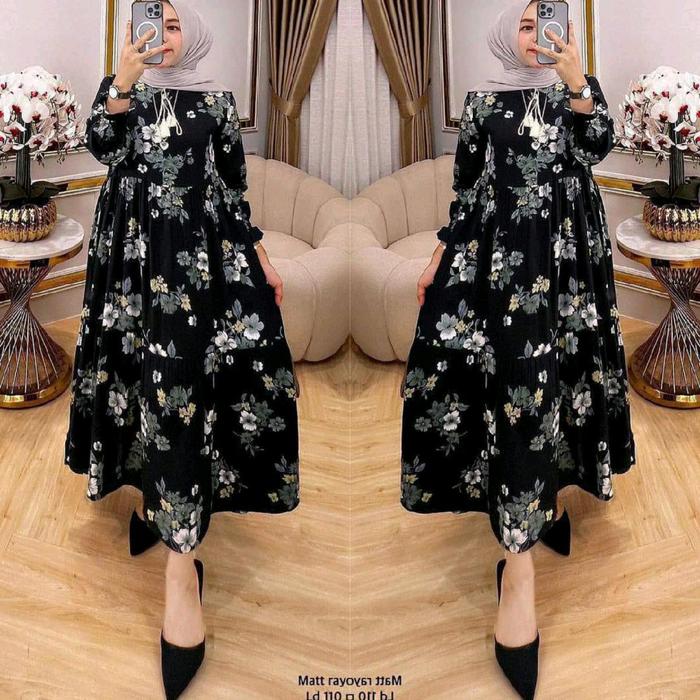ELLISA DRESS RAYON PREMIUM MOTIF BUNGA BUSUI FRIENDLY Midi Muslim