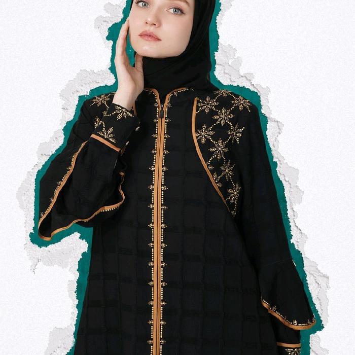 Abaya Hikmat Original A6620 Dan Scarf Muslim Gamis Dewasa Kaftan Syari Wanita Dress Panjang - Hitam,