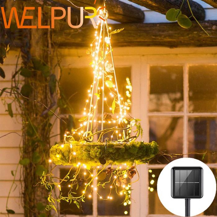 100/200LED Lampu Peri Surya Tahan Air Air Air Terjun Pohon Anggur