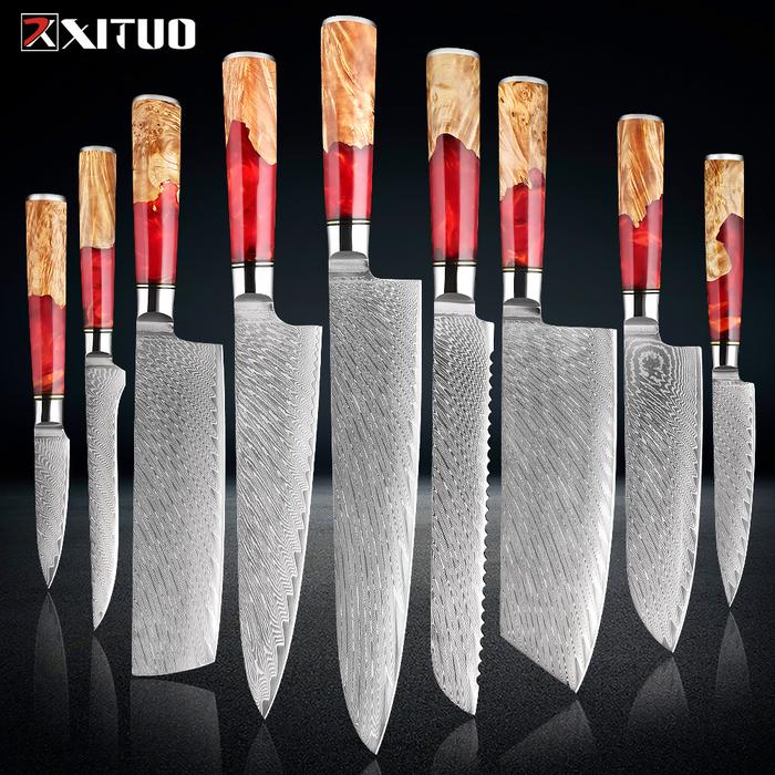 XITUO 1-9 Buah Set Pisau Dapur Baja Damaskus Termasuk Pisau Koki,