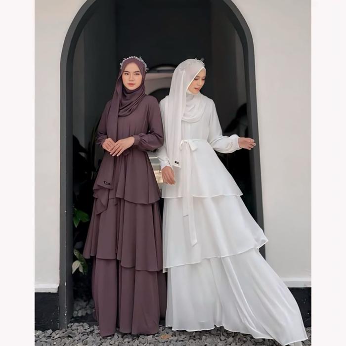 Maureen Gamis Wanita Remaja Dewasa Muslim Pesta Mewah Cerutty Kekinian Dress Syari Ukuran M L XL