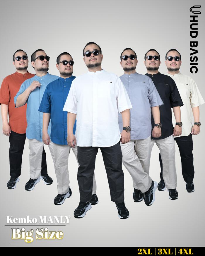 Uhud Basic - Baju Kemeja Koko Kemko Manly Big Size Katun Lengan Pendek
