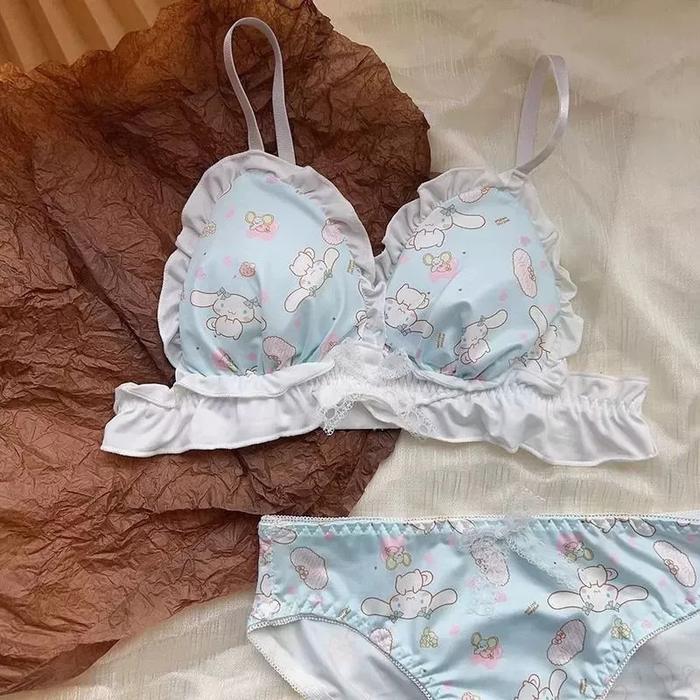 Lingerie Set Bralette Remaja Cinnamoroll Kuromi Motif Kartun Bahan Nyaman Non Kawat Jasmine 005