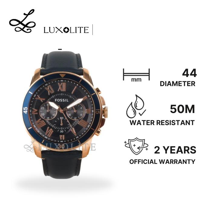 [Luxolite] Jam Tangan Pria Analog Fossil FS5237 Grant Chronograph Navy Leather