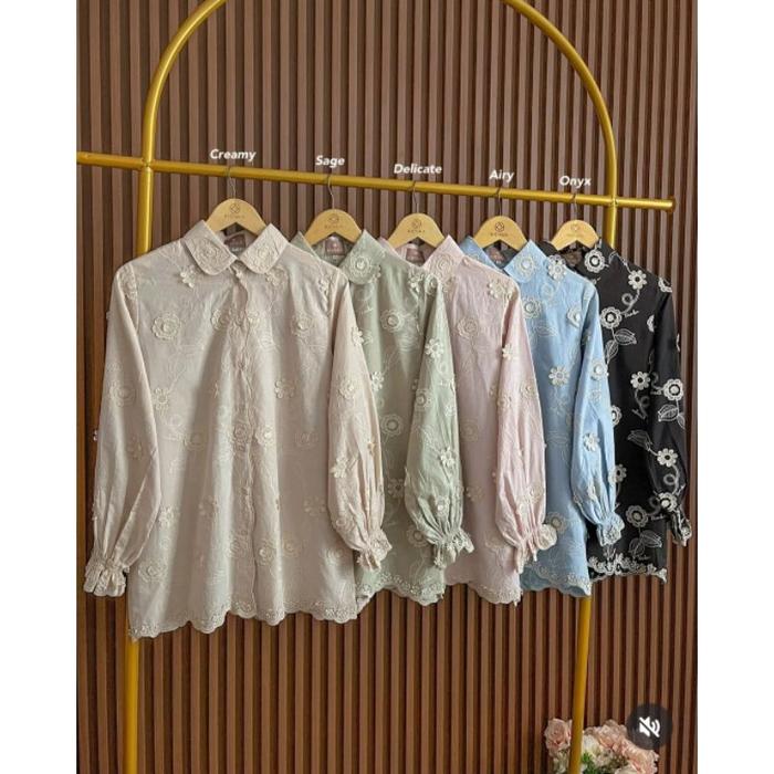 Terbaik Amira Embroidery Blouse Kienka || Baju Kemeja Wanita Lengan Panjang Bordir By Kienka.Id